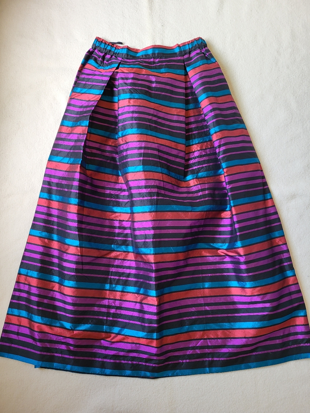 Smithsonian Institution Silk Maxi Dress Women's Size L Black Pink Teal Stripe